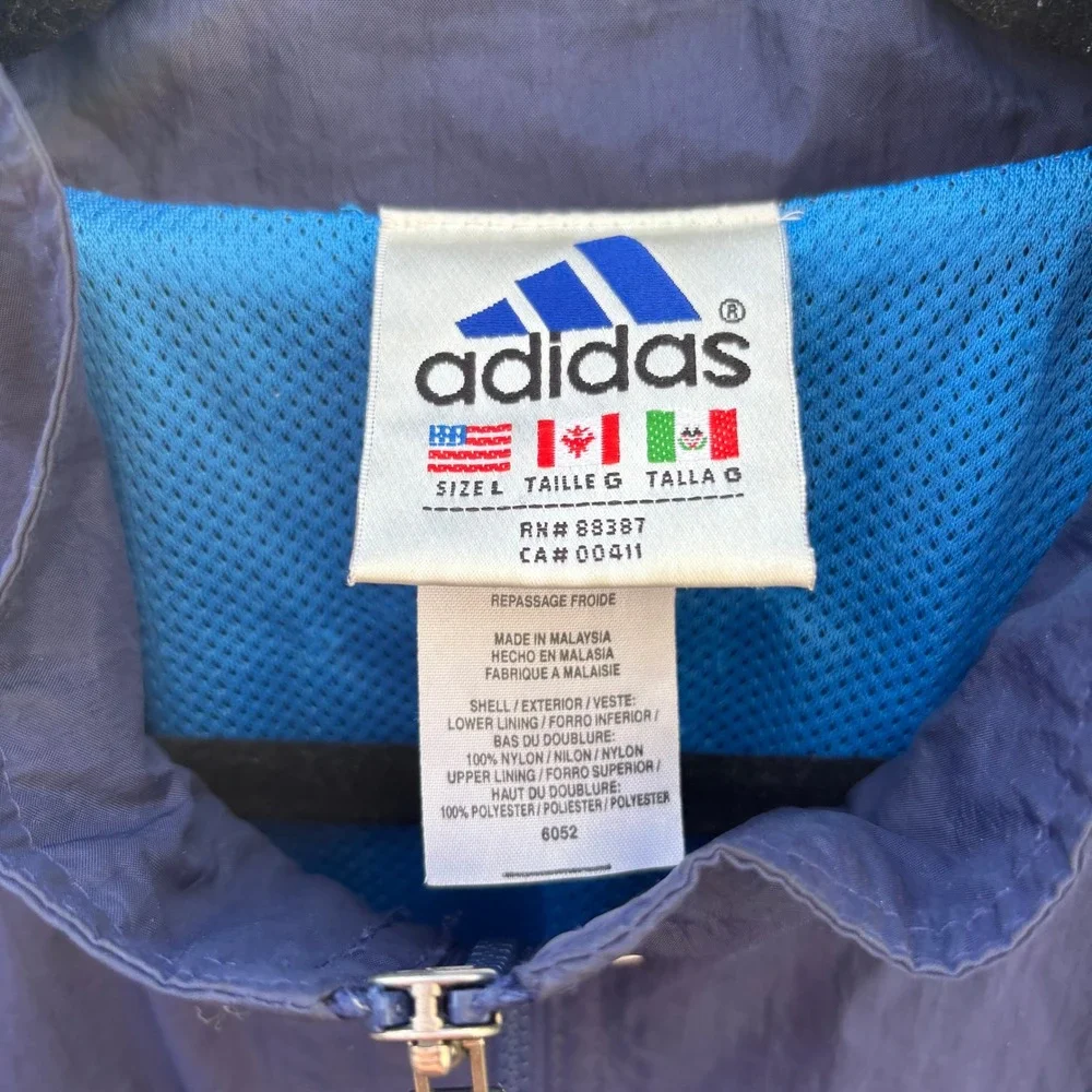 Adidas Windbreaker Jacket Mens L Navy Blue Excellent Vintage 3-Stripe Zip Up